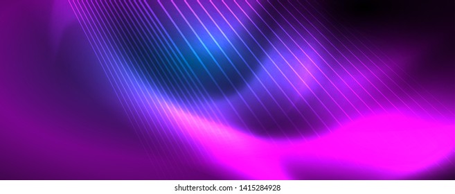 Líneas brillantes de color azul neón, concepto de luz espacial mágica, diseño de fondo abstracto de fondo de fondo, ilustración vectorial