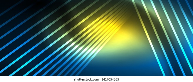 Neon blue glowing lines, magic energy space light concept, abstract background wallpaper design, vector illustration