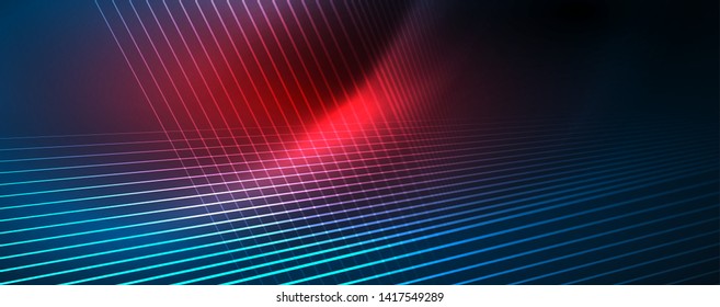 Neon-blaue leuchtende Linien, magisches Energieraum-Lichtkonzept, abstrakter Hintergrund, Tapete-Design, Vektorgrafik
