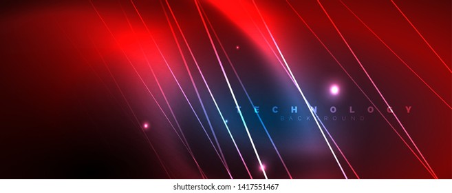Neon blue glowing lines, magic energy space light concept, abstract background wallpaper design, vector illustration