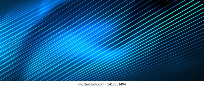 Líneas brillantes de color azul neón, concepto de luz espacial mágica, diseño de fondo abstracto de fondo de fondo, ilustración vectorial