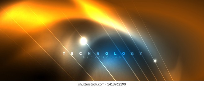 Líneas brillantes de color azul neón, concepto de luz espacial mágica, diseño de fondo abstracto de fondo de fondo, ilustración vectorial