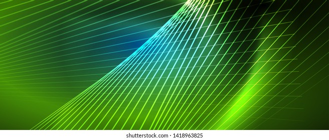 Líneas brillantes de color azul neón, concepto de luz espacial mágica, diseño de fondo abstracto de fondo de fondo, ilustración vectorial