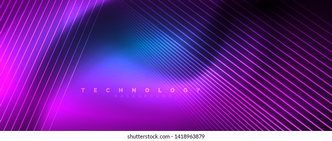 Líneas brillantes de color azul neón, concepto de luz espacial mágica, diseño de fondo abstracto de fondo de fondo, ilustración vectorial