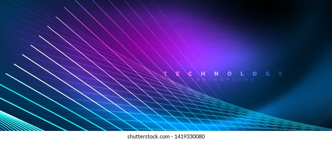 Neon blue glowing lines, magic energy space light concept, abstract background wallpaper design, vector illustration