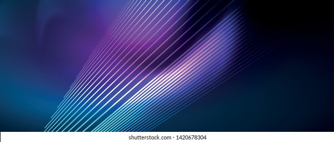 Líneas brillantes de color azul neón, concepto de luz espacial mágica, diseño de fondo abstracto de fondo de fondo, ilustración vectorial