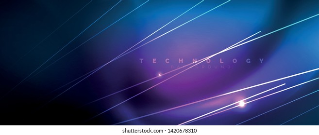 Neon blue glowing lines, magic energy space light concept, abstract background wallpaper design, vector illustration
