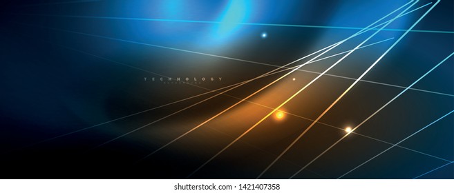 Líneas brillantes de color azul neón, concepto de luz espacial mágica, diseño de fondo abstracto de fondo de fondo, ilustración vectorial