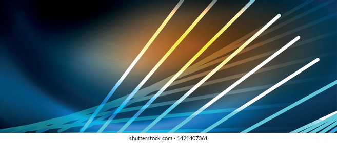 Neon blue glowing lines, magic energy space light concept, abstract background wallpaper design, vector illustration