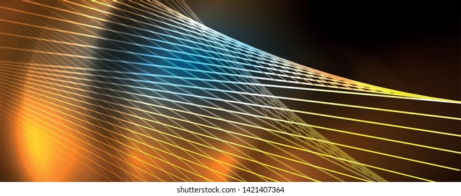 Neon blue glowing lines, magic energy space light concept, abstract background wallpaper design, vector illustration