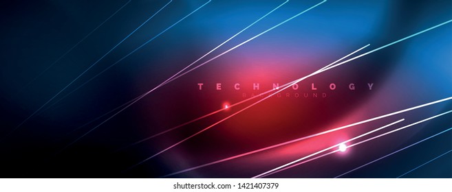 Neon blue glowing lines, magic energy space light concept, abstract background wallpaper design, vector illustration
