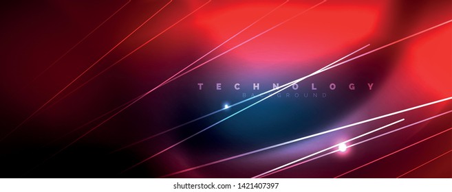 Neon-blaue leuchtende Linien, magisches Energieraum-Lichtkonzept, abstrakter Hintergrund, Tapete-Design, Vektorgrafik
