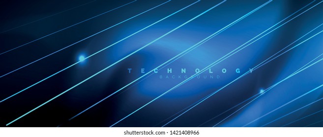 Neon blue glowing lines, magic energy space light concept, abstract background wallpaper design, vector illustration