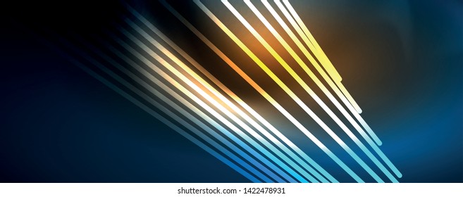 Líneas brillantes de color azul neón, concepto de luz espacial mágica, diseño de fondo abstracto de fondo de fondo, ilustración vectorial