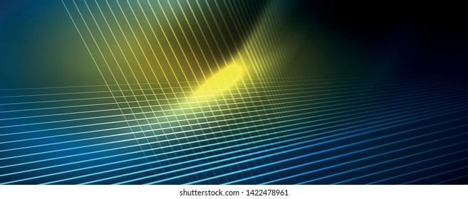 Líneas brillantes de color azul neón, concepto de luz espacial mágica, diseño de fondo abstracto de fondo de fondo, ilustración vectorial