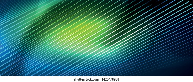Líneas brillantes de color azul neón, concepto de luz espacial mágica, diseño de fondo abstracto de fondo de fondo, ilustración vectorial