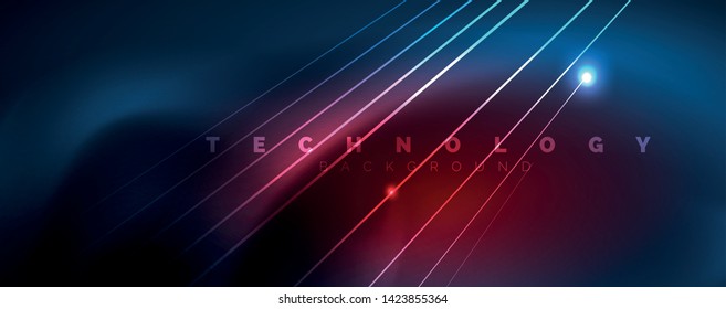 Neon blue glowing lines, magic energy space light concept, abstract background wallpaper design, vector illustration