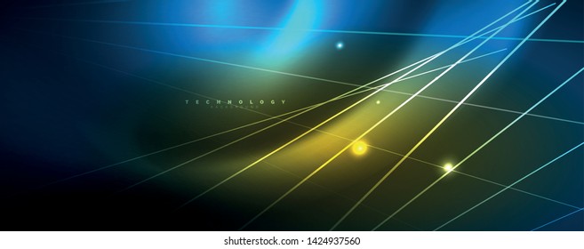 Neon blue glowing lines, magic energy space light concept, abstract background wallpaper design, vector illustration