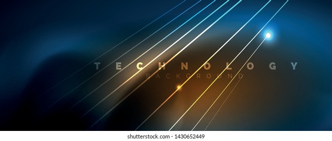 Neon blue glowing lines, magic energy space light concept, abstract background wallpaper design, vector illustration