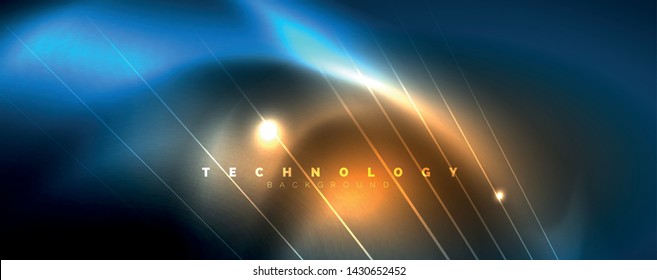 Líneas brillantes de color azul neón, concepto de luz espacial mágica, diseño de fondo abstracto de fondo de fondo, ilustración vectorial