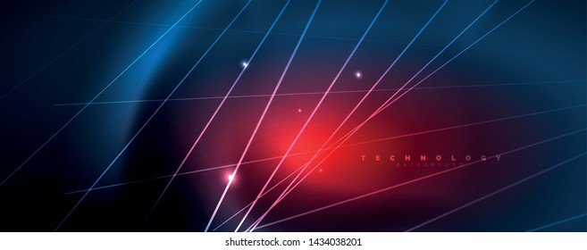 Líneas brillantes de color azul neón, concepto de luz espacial mágica, diseño de fondo abstracto de fondo de fondo, ilustración vectorial