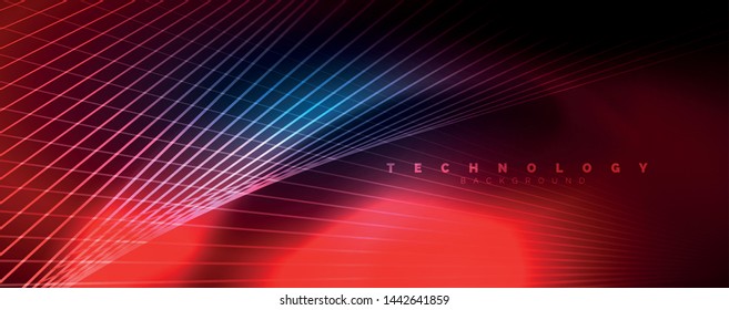 Neon blue glowing lines, magic energy space light concept, abstract background wallpaper design, vector illustration