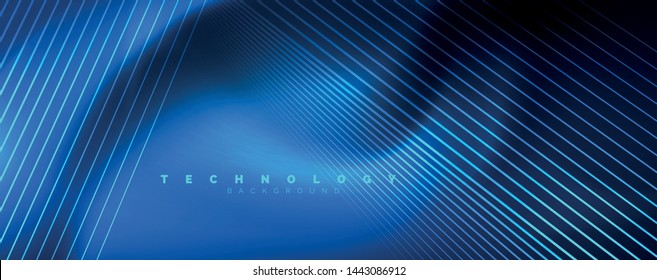 Líneas brillantes de color azul neón, concepto de luz espacial mágica, diseño de fondo abstracto de fondo de fondo, ilustración vectorial