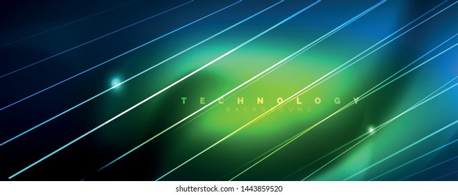 Neon blue glowing lines, magic energy space light concept, abstract background wallpaper design, vector illustration