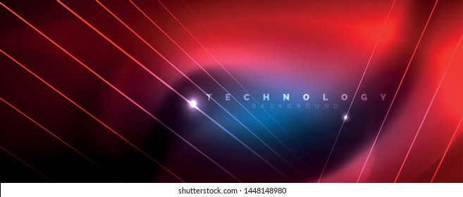 Neon blue glowing lines, magic energy space light concept, abstract background wallpaper design, vector illustration