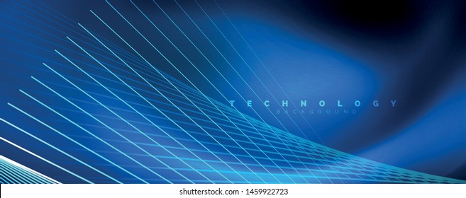 Neon blue glowing lines, magic energy space light concept, abstract background wallpaper design, vector illustration