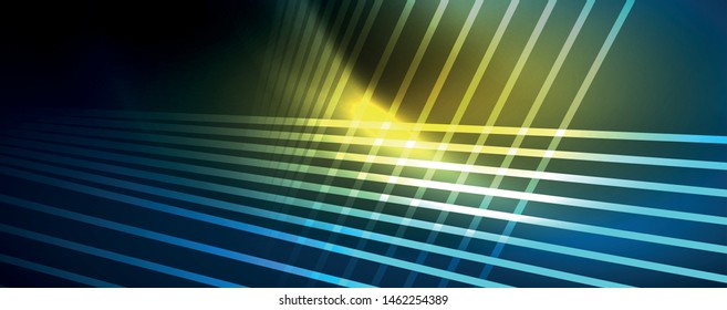 Neon blue glowing lines, magic energy space light concept, abstract background wallpaper design, vector illustration