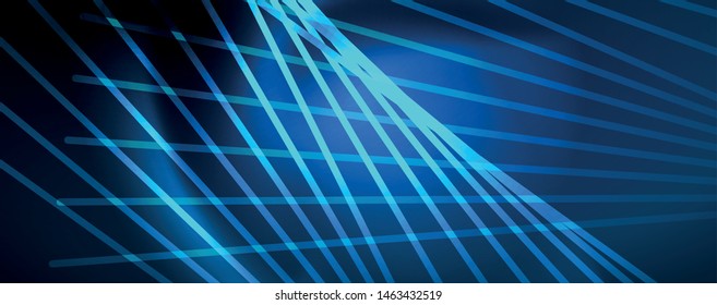 Líneas brillantes de color azul neón, concepto de luz espacial mágica, diseño de fondo abstracto de fondo de fondo, ilustración vectorial