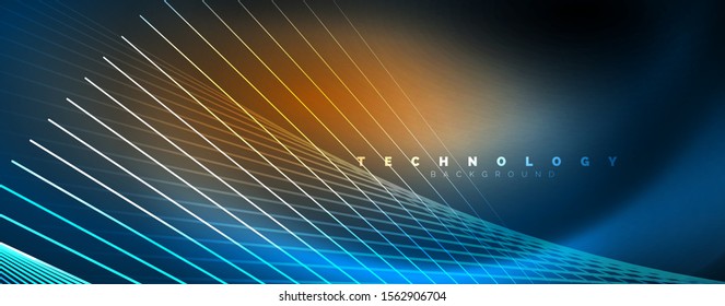 Neon blue glowing lines, magic energy space light concept, abstract background wallpaper design, vector illustration