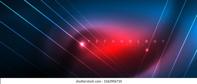 Neon blue glowing lines, magic energy space light concept, abstract background wallpaper design, vector illustration