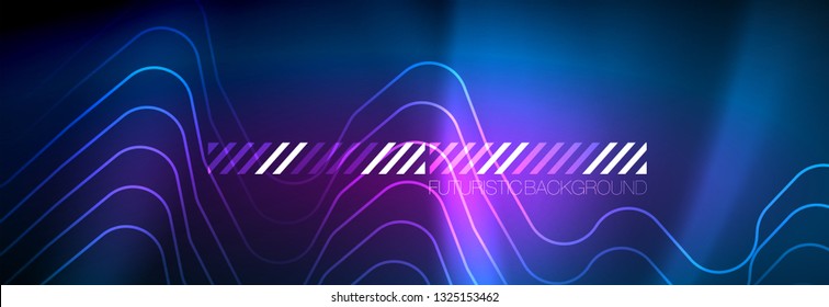 Líneas tecno brillantes de color azul neón, plantilla de fondo abstracto de alta tecnología futurista con formas cuadradas