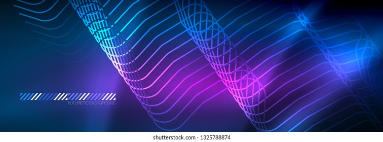 Líneas tecno brillantes de color azul neón, plantilla de fondo abstracto de alta tecnología futurista con formas cuadradas