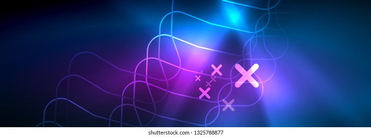 Neon blue glowing techno lines, hi-tech futuristic abstract background template with square shapes