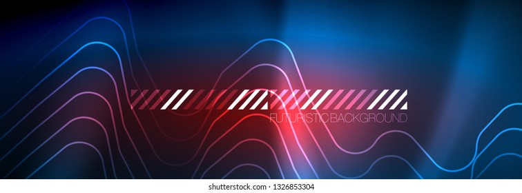 Líneas tecno brillantes de color azul neón, plantilla de fondo abstracto de alta tecnología futurista con formas cuadradas