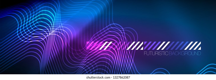Neon blue glowing techno lines, hi-tech futuristic abstract background template with square shapes