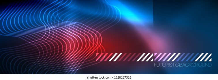 Neon blue glowing techno lines, hi-tech futuristic abstract background template with square shapes