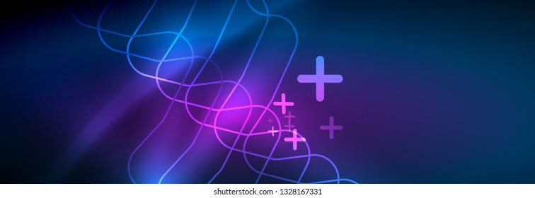 Neon blue glowing techno lines, hi-tech futuristic abstract background template with square shapes