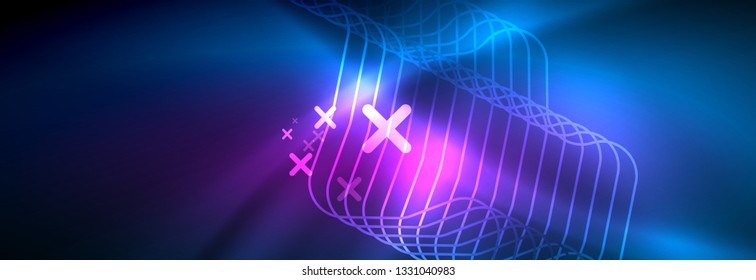 Neon blue glowing techno lines, hi-tech futuristic abstract background template with square shapes