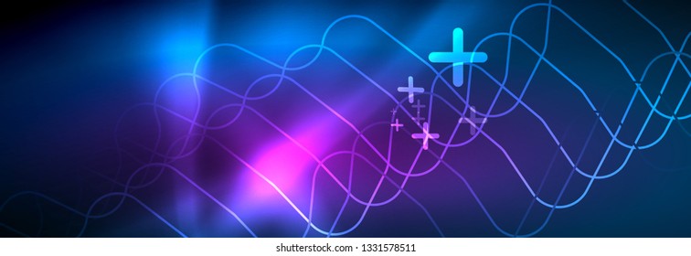 Neon blue glowing techno lines, hi-tech futuristic abstract background template with square shapes