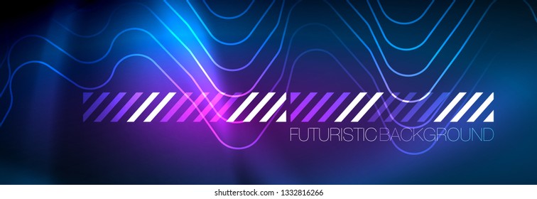 Líneas tecno brillantes de color azul neón, plantilla de fondo abstracto de alta tecnología futurista con formas cuadradas