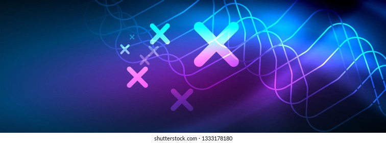 Neon blue glowing techno lines, hi-tech futuristic abstract background template with square shapes