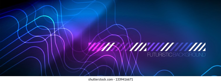 Neon blue glowing techno lines, hi-tech futuristic abstract background template with square shapes