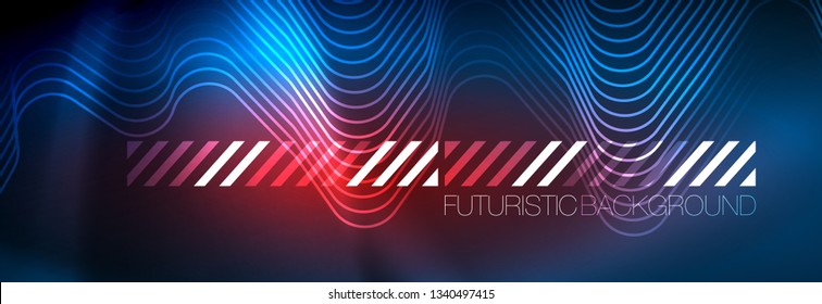 Neon blue glowing techno lines, hi-tech futuristic abstract background template with square shapes