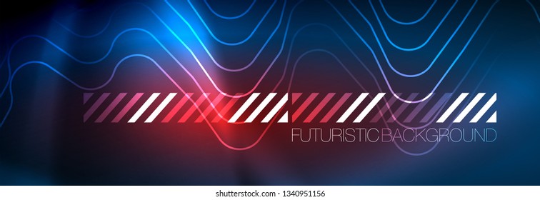 Neon blue glowing techno lines, hi-tech futuristic abstract background template with square shapes