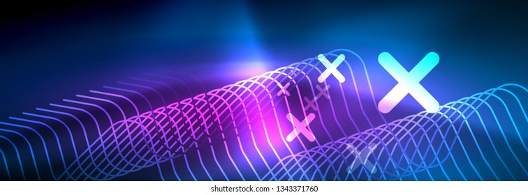 Neon blue glowing techno lines, hi-tech futuristic abstract background template with square shapes