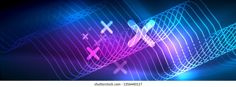 Neon blue glowing techno lines, hi-tech futuristic abstract background template with square shapes